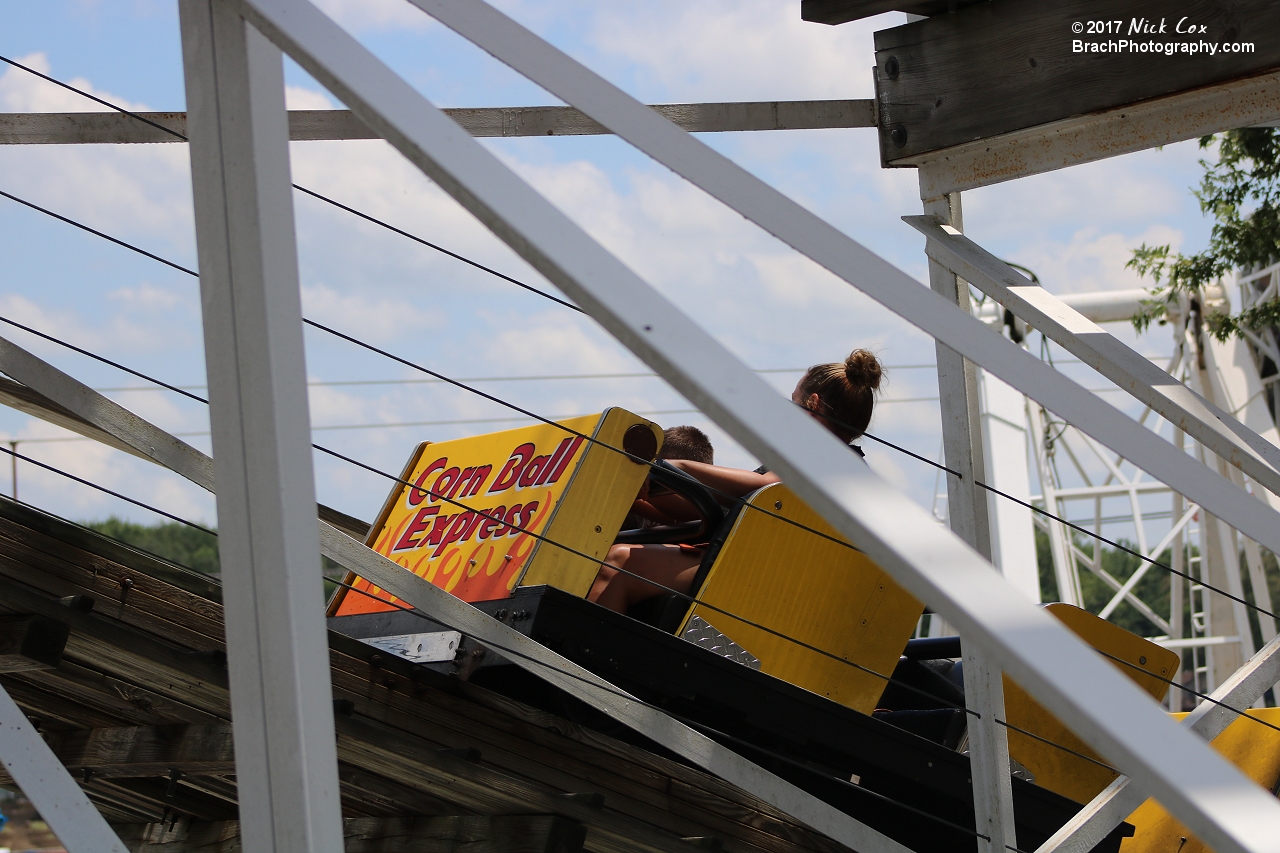 The train going up the lift hill.