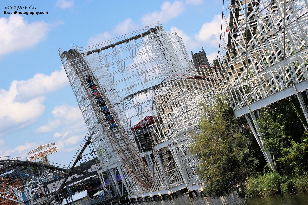 The train going up the lift hill.