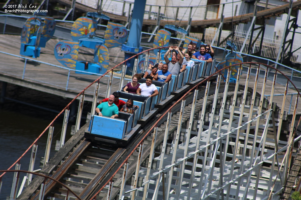 The train going over an airtime hill.