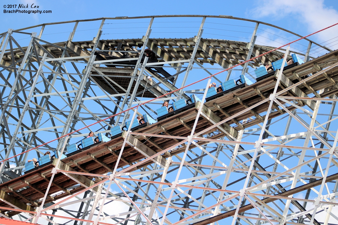 The ride going up the lift hill.