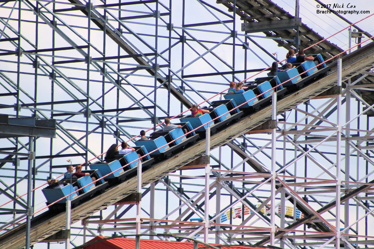 The ride going up the lift hill.