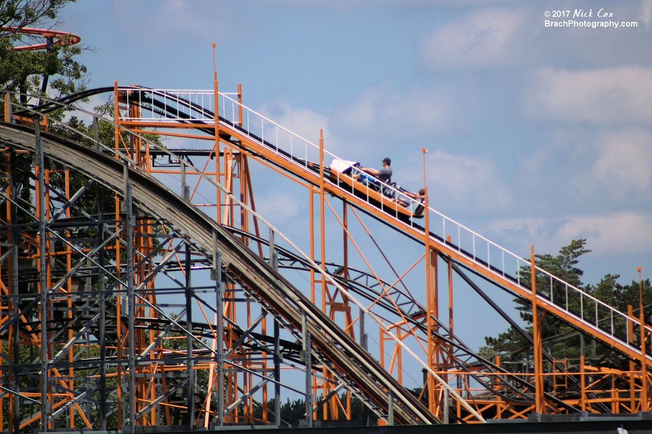 The ride going up the lift hill.