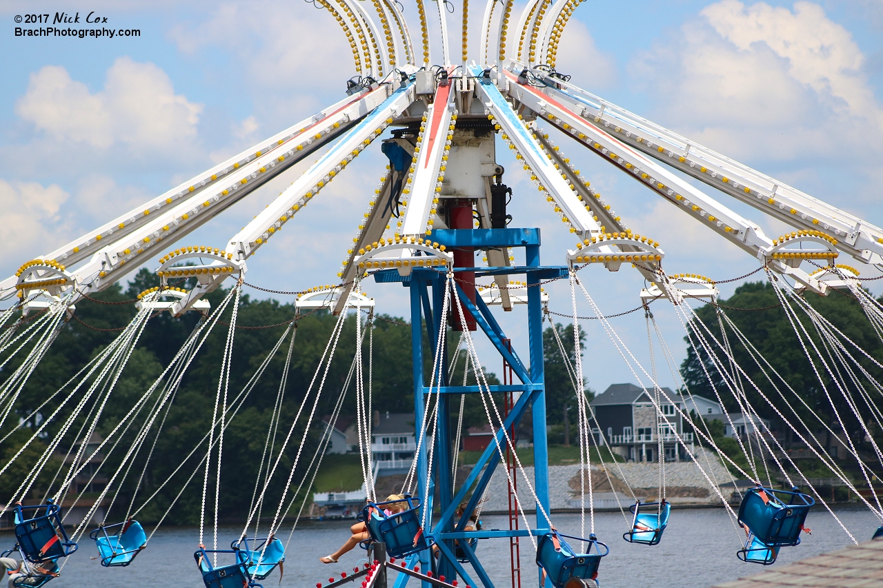 Swings flying over the water.