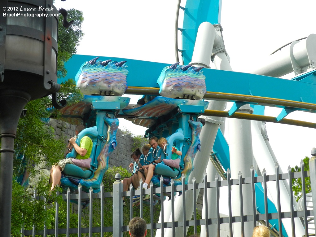 Hungarian Horntail train returning to the Dragon Challenge station.