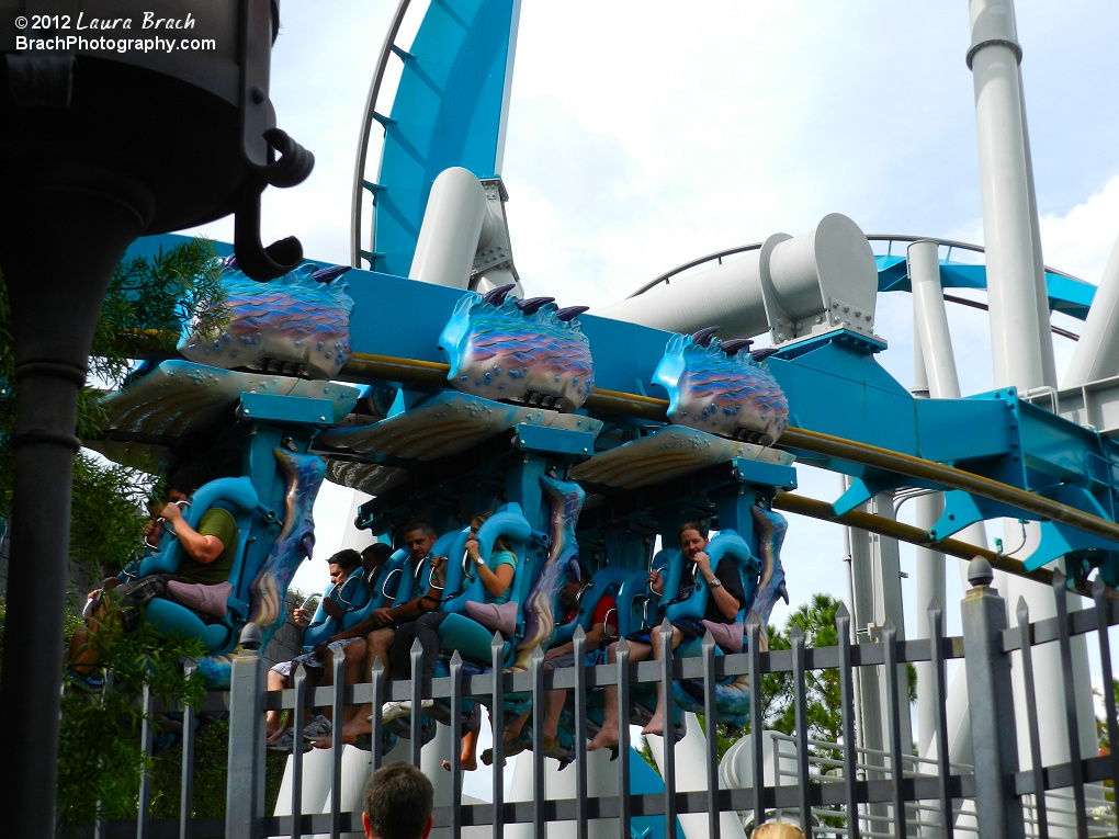 Hungarian Horntail train returning to the Dragon Challenge station.