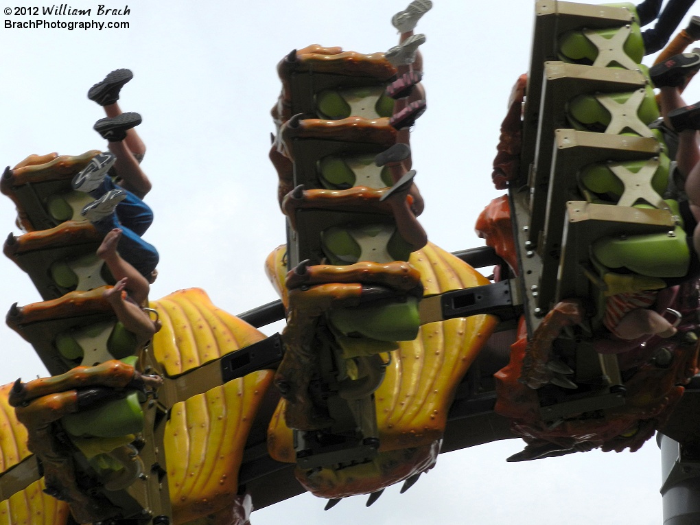 Close up detail of the Chinese Fireball train on Dragon Challenge.