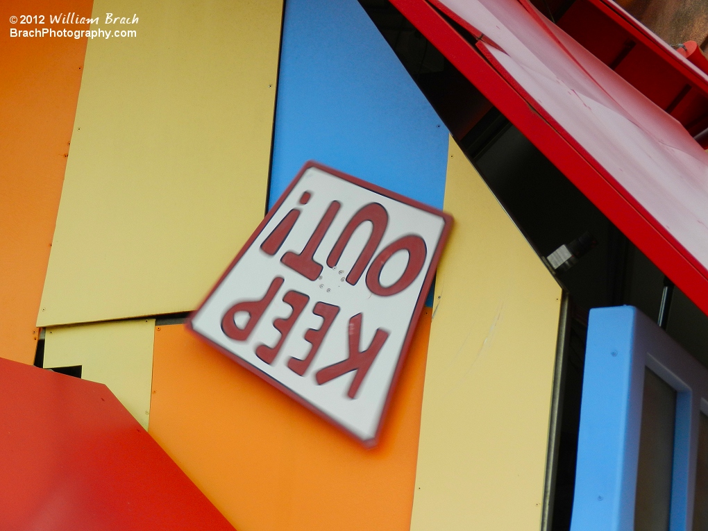 Spinning Keep Out sign as part of the theming.