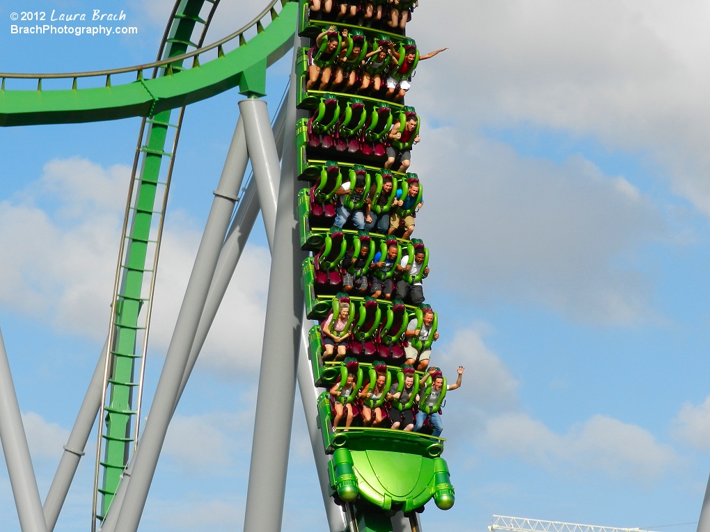 One of the Hulk's multiple trains in the vertical loop.