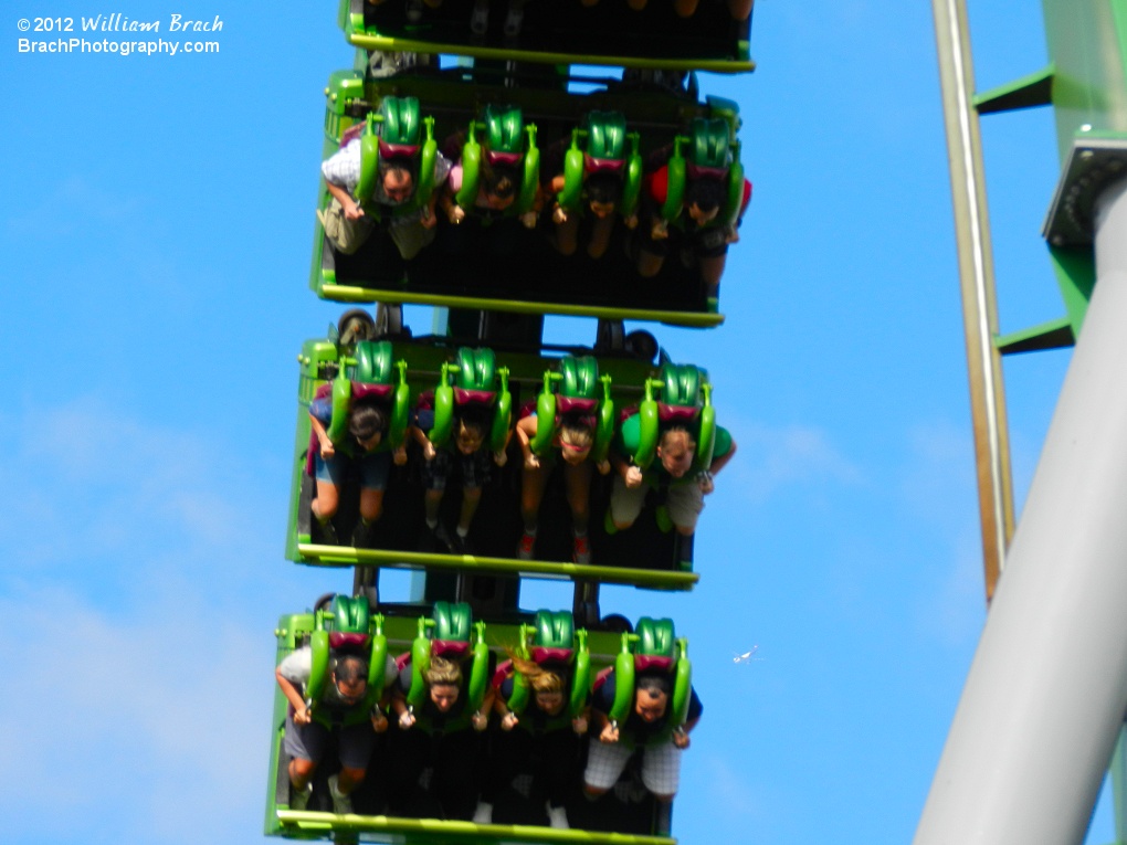 Hulk train running in the vertical loop.