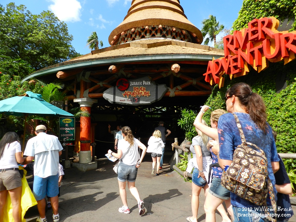 Entrance to the queue building of Jurassic Park River Adventure.