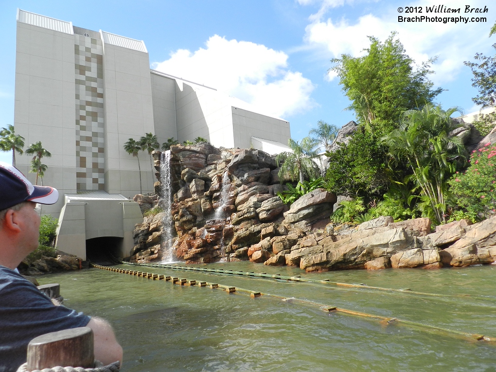 View of the Jurassic Park River Adventure ride building.