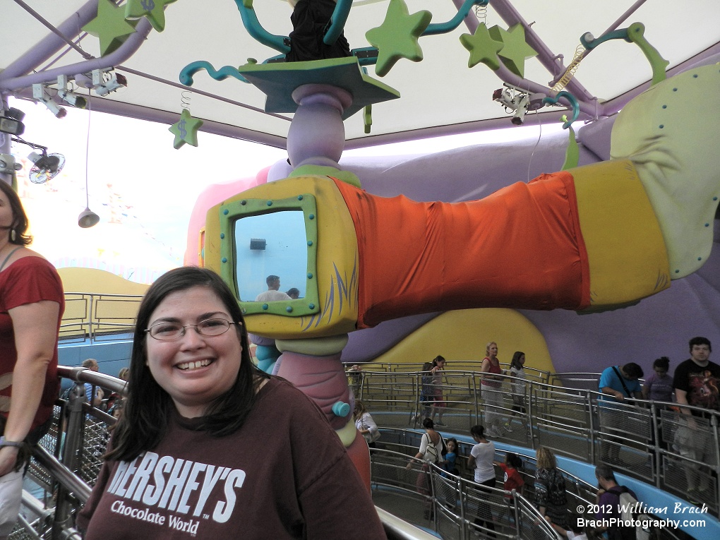 My wife indicating that she's having a great time on our Honeymoon in Orlando, Florida!