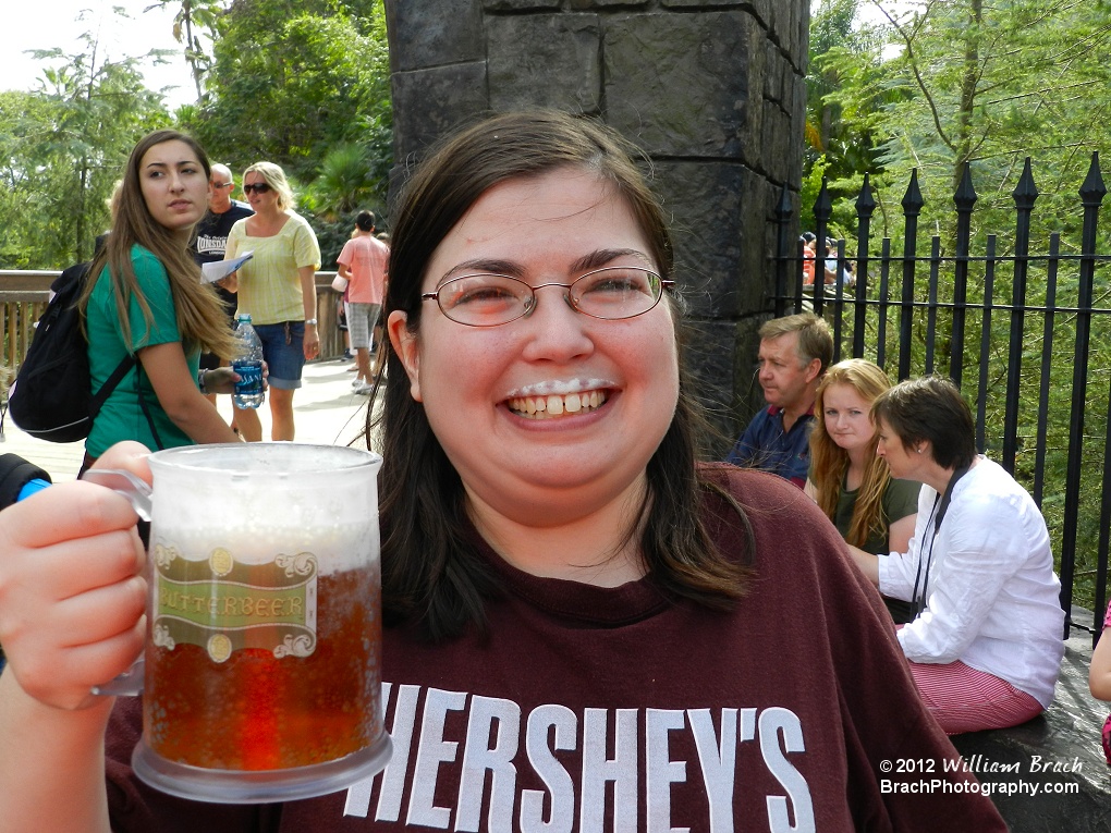 Here's my wife enjoying her Butterbeer!