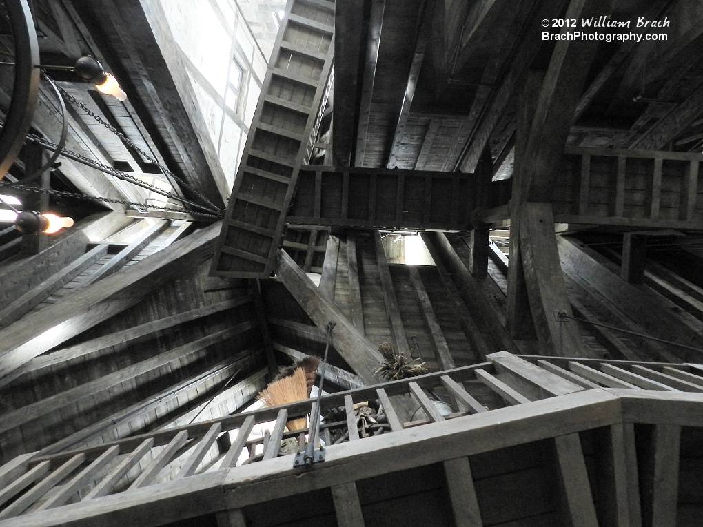 Looking up at the various walkways inside The Three Broomsticks.