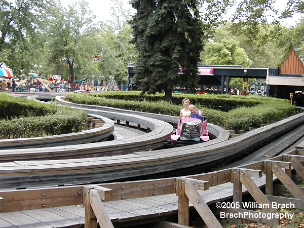 This ride uses electric cars that quickly run through the course.  This ride is the only one of its kind operating in the world today.