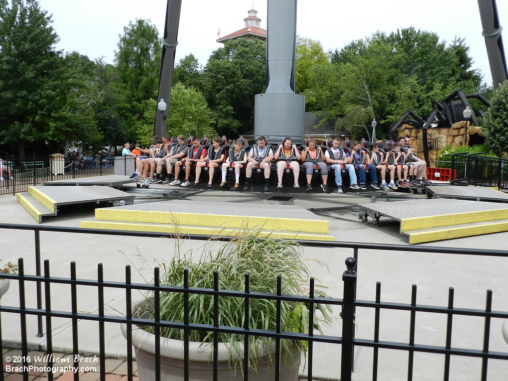 Platform slides out from the ride before it starts swinging.