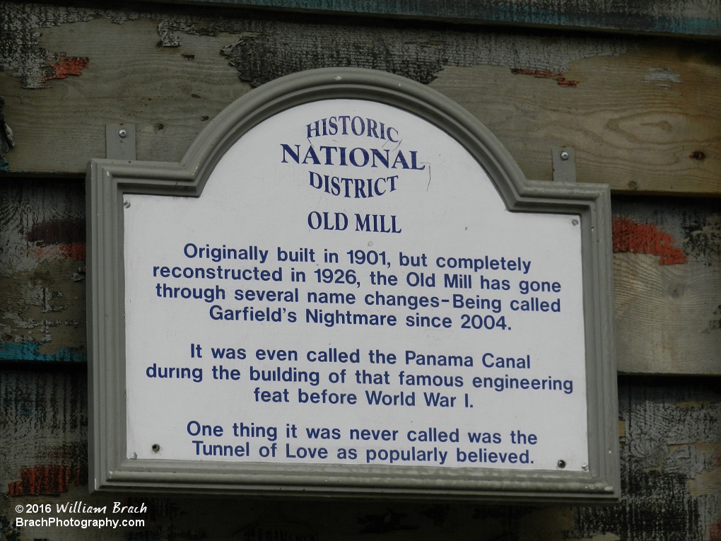 Garfield's Nightmare - a Historic Ride? Yep.  The ride has been around since 1901, but has gone under several name and themeing changes since then.   The ride will return to being known as The Old Mill for the 2020 season.