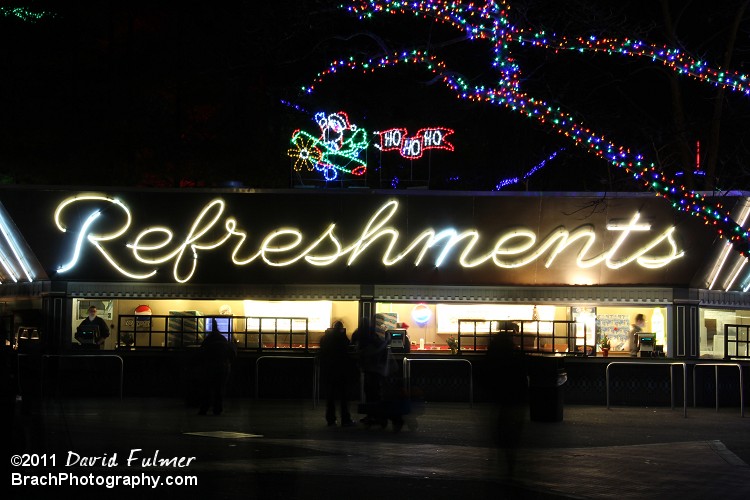 Refreshments stand at night.