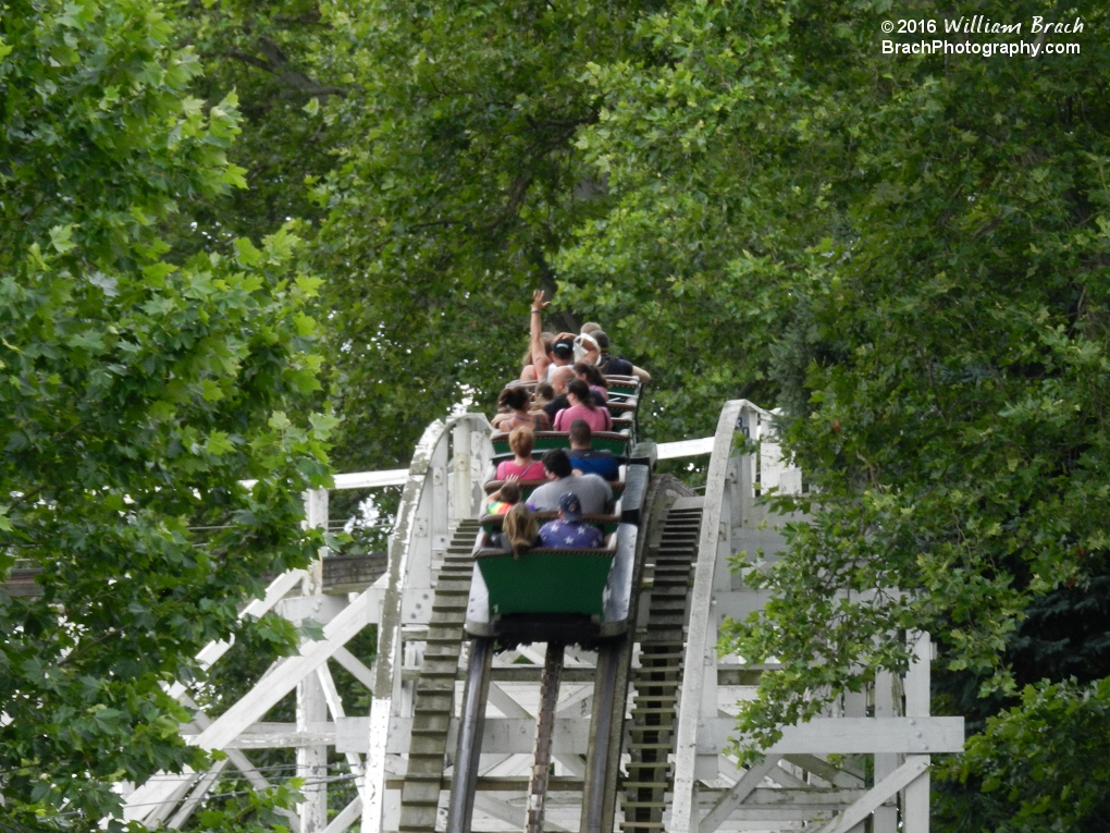 Jack Rabbit is a terrain coaster which like Thunderbolt, does not have a lift hill immediately after you leave the station.  You drop into a ravine and hill before the lift.