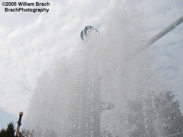 This water fountain sprayed water to cool down the riders on a hot day.