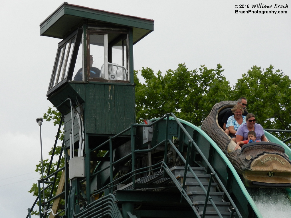 The ride operator's control booth that overloos the station sits atop the final drop.