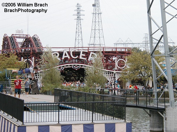 The two trains "racing" against each other get close enough together that riders can high-five the riders on the other train.