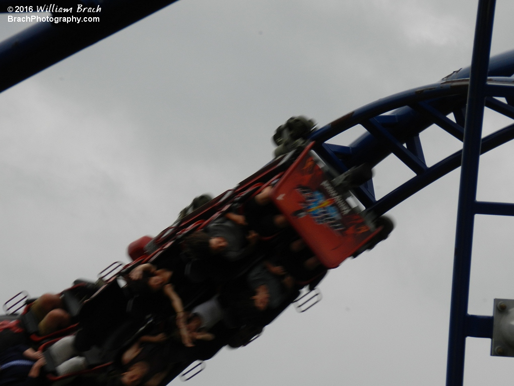 Train going through one of the three inversions.