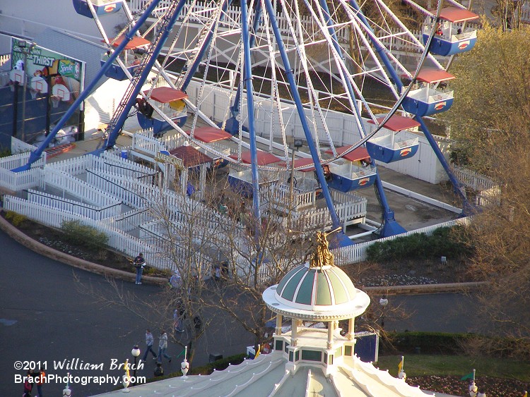 View of Americana's queue, exit path and station from the Eiffel Tower.