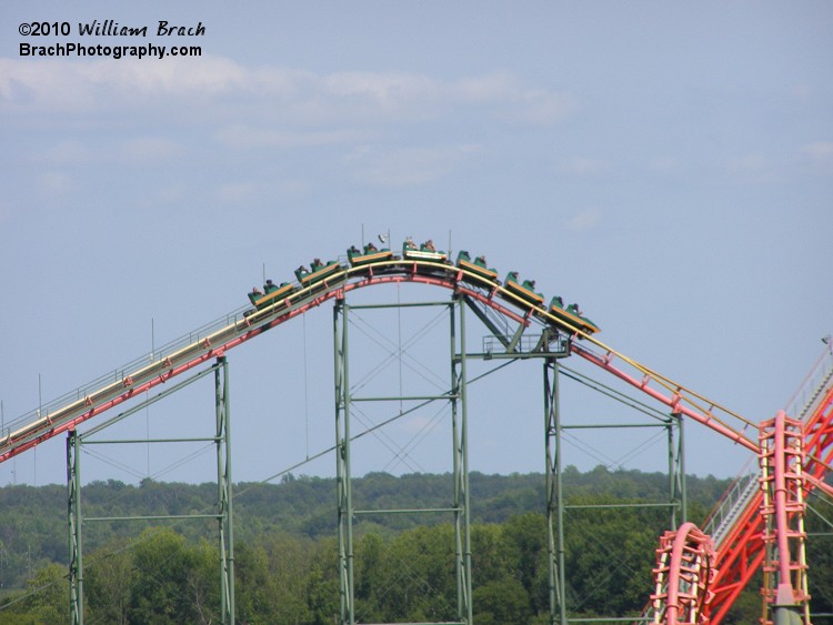 Train cresting the lift hill.