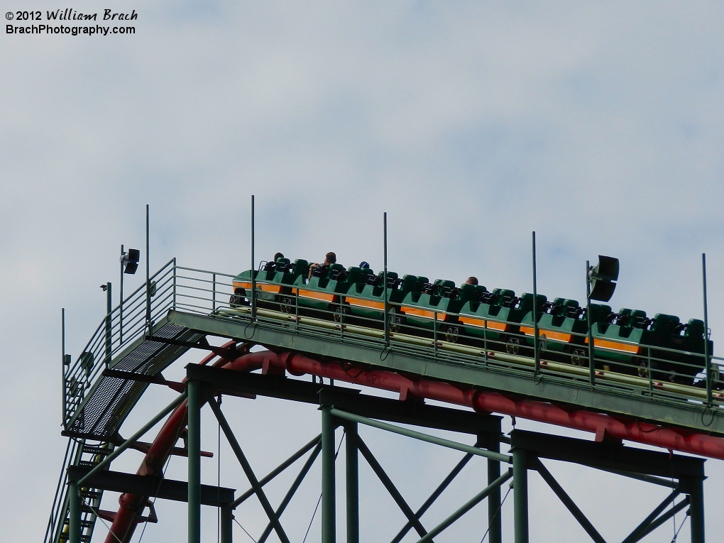 Anaconda train going up the lift hill.