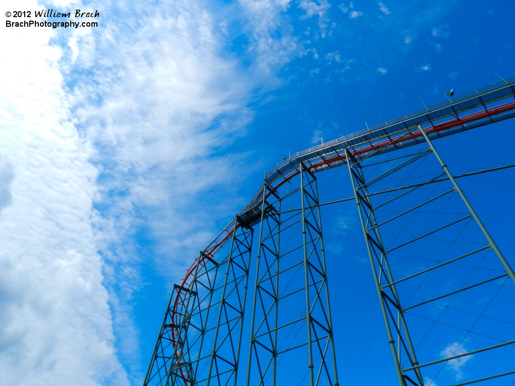 Taking a look up at Anaconda's lift hill.