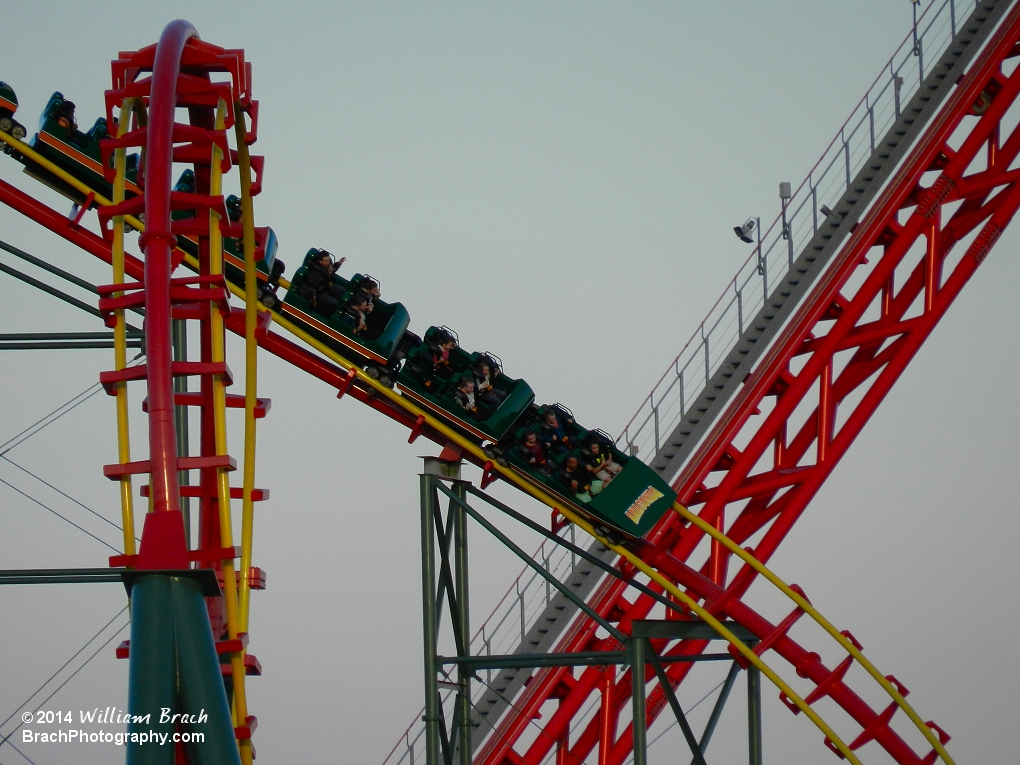 Watching an Anaconda train drop down the first drop.