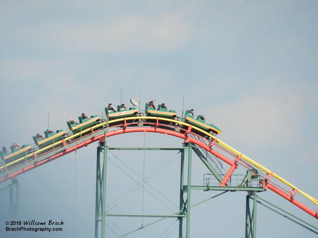 Anaconda train cresting the lift hill.