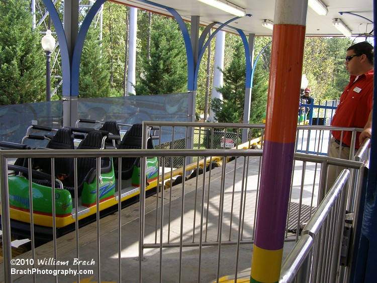 Ricochet's double load, double unload station.  Two cars load up while two cars unload.