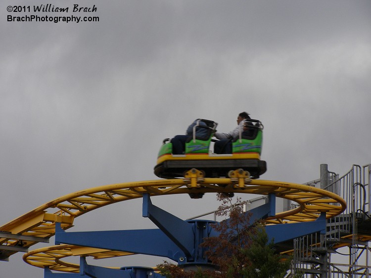 I'm not sure if these people were getting pelted with rain drops or not, but there's a storm approaching Kings Dominion that did eventually shutdown the coasters for a good half hour or so.