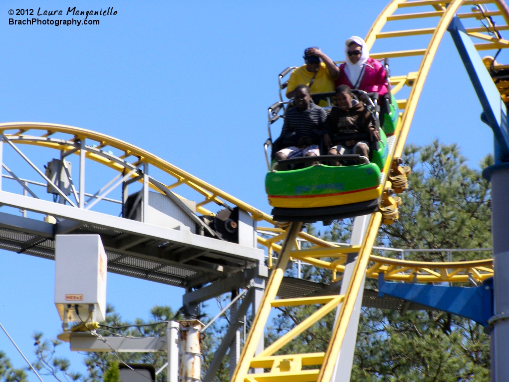 Ricochet train car going down the first drop.