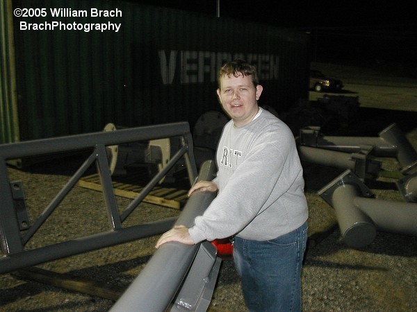 Once in a Lifetime opportunity to touch rollercoaster track.  Track pieces in storage in the parking lot prior to construction.