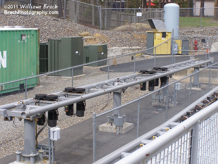 Only one train was being used on Backlot Stunt Coaster on Opening Day 2011.  The other two trains were nowhere to be seen.