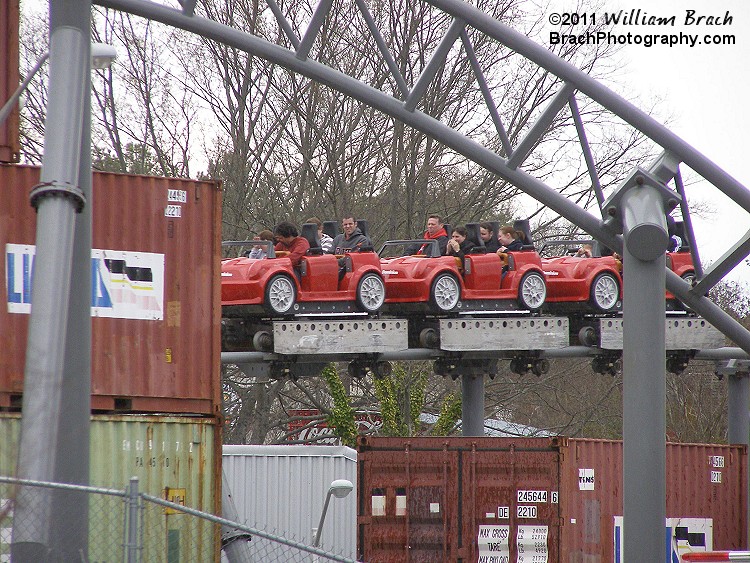 Train slowing down and entering the "themed" part of the ride with the "moving" helicopter.  The audio and fire were both missing on Opening Day 2011.