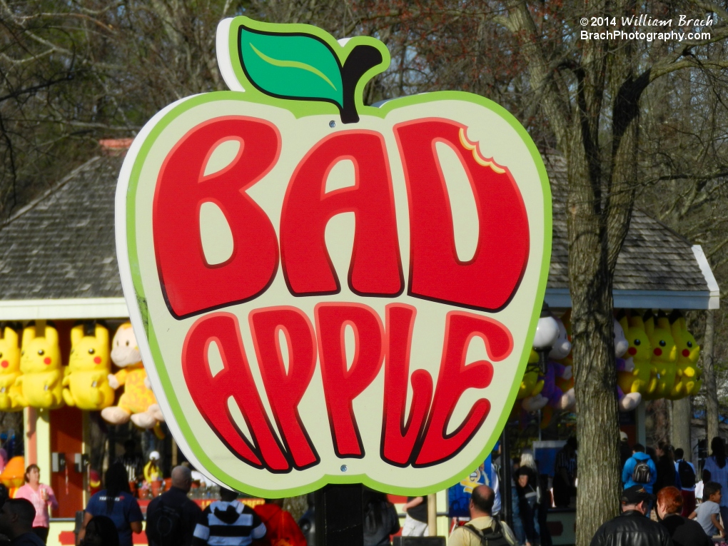 Detailed view of the new sign for Bad Apple.