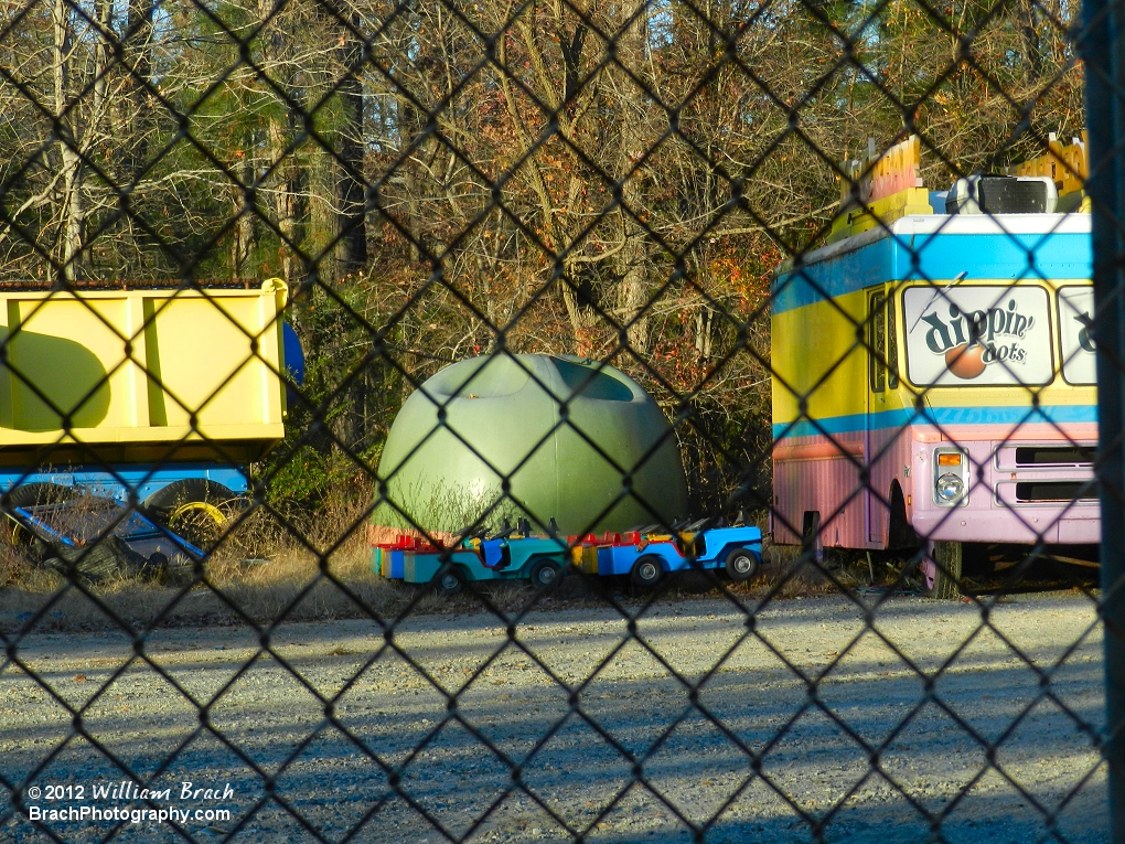 Former Kidzville attraction, Jeep Tours parts and the Dippin' Dots truck.