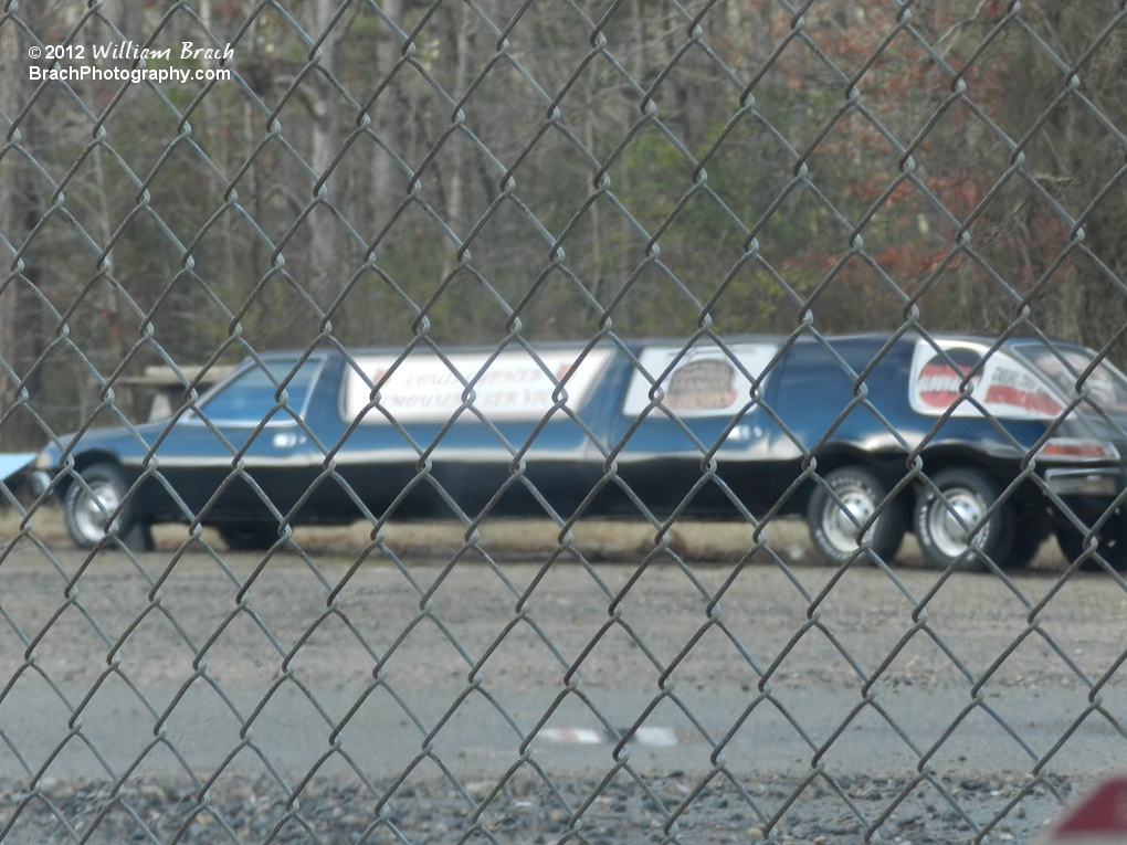 Halloween Haunt Gremlin limo sitting in the boneyard for temporary storage.