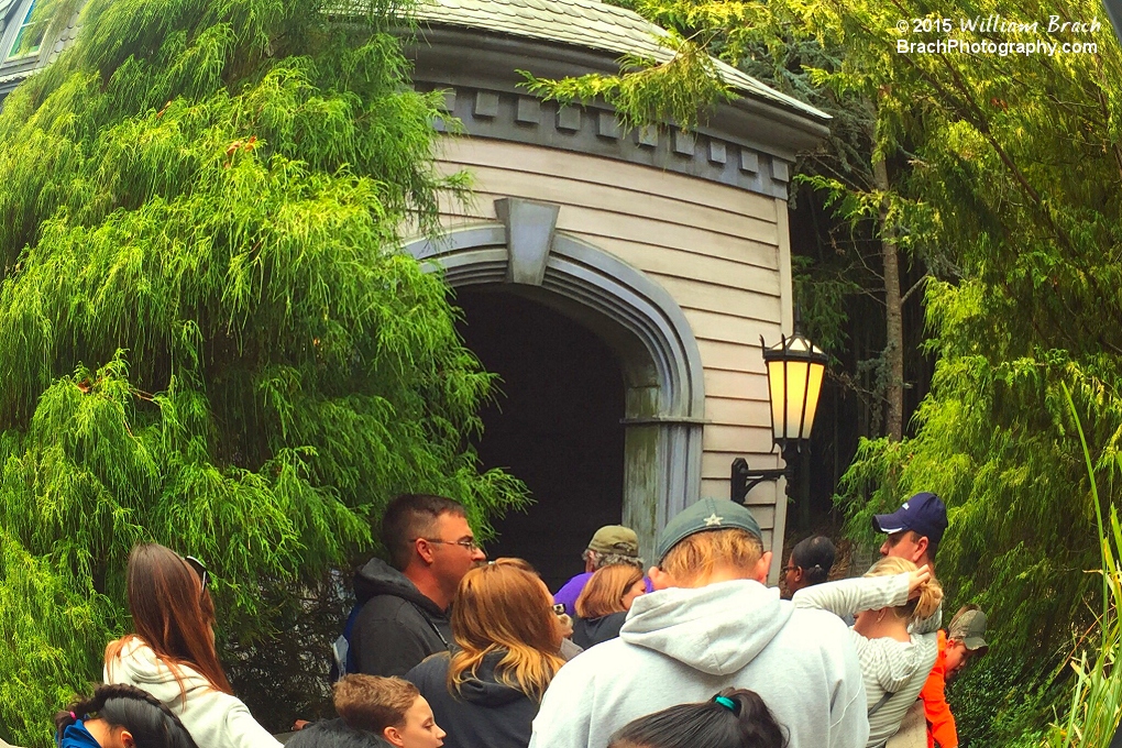 Fisheye Lens view of the queue line of Boo Blasters.