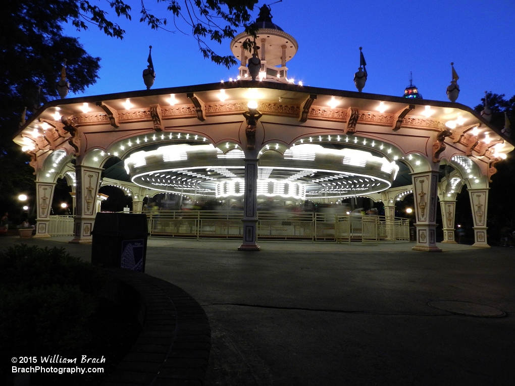 Kings Dominion's Carousel in motion at night.