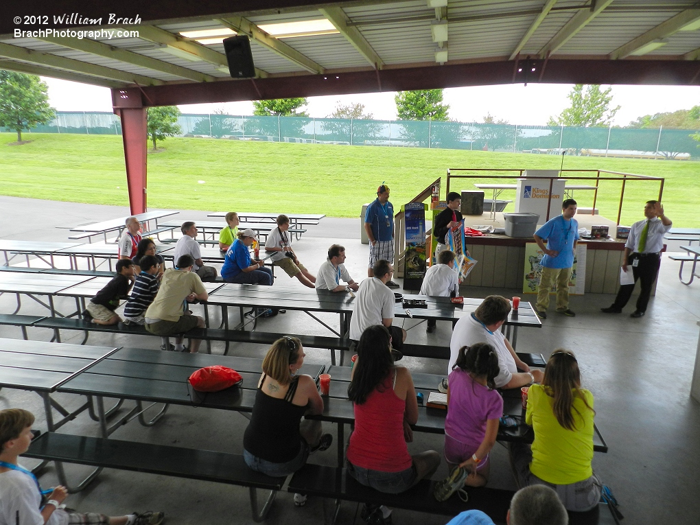 Some of the Coaster Crew members afte rlunch playing trivia at the Picnic Pavilions inside Kings Dominion.