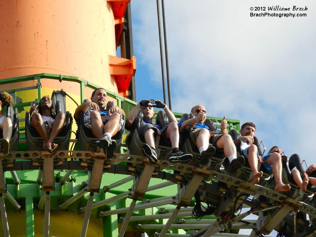 Clint, Craig and Al going up on the Drop Tower.