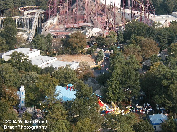 That brown patch towards the center of this photo is where the Volcano Grill used to be and is the future home of The Crypt.