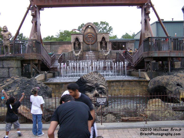 An overview of the entire ride.  The Crypt replaced the Volcano Grill for the 2005 season.