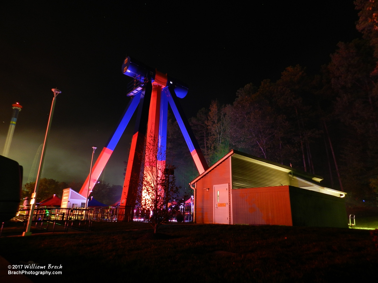 Delirium in the Halloween Haunt fog at night.