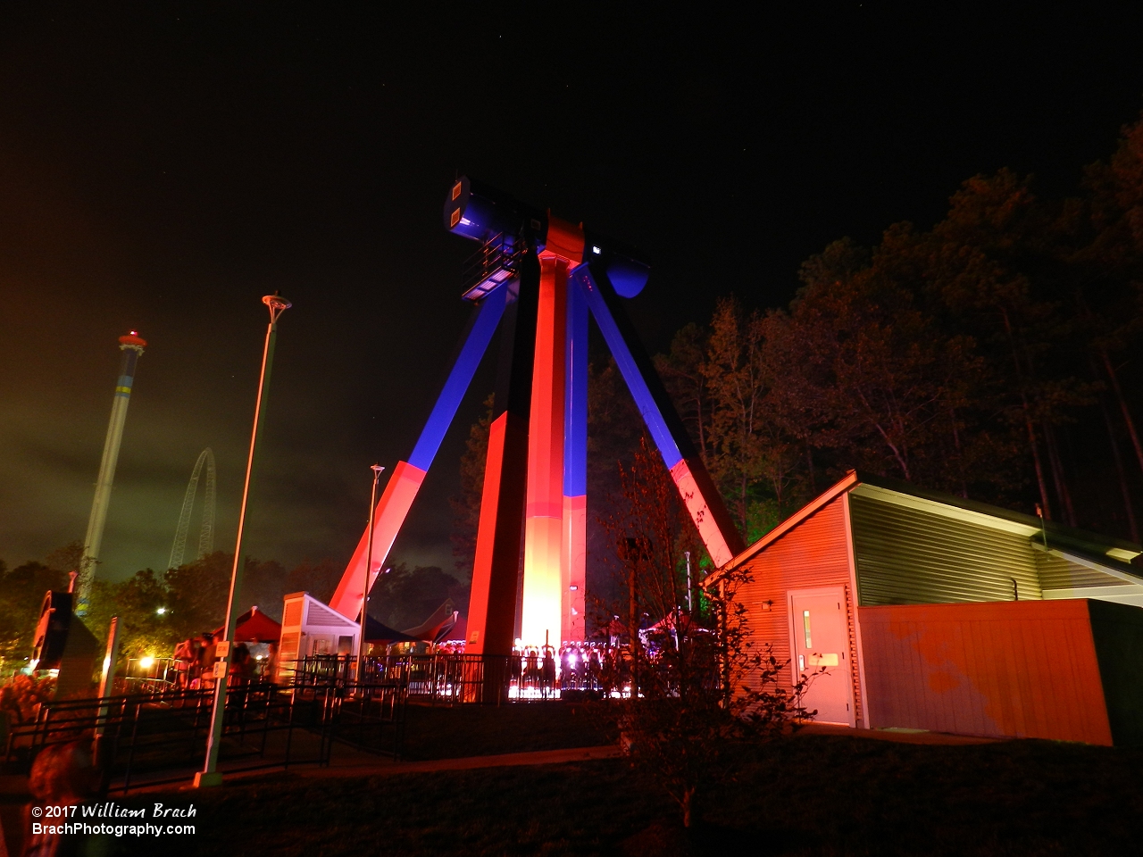 Delirium in the Halloween Haunt fog at night.